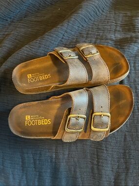 White Mountain Brown Double-Buckle Footbed Slide Sandals for Kids